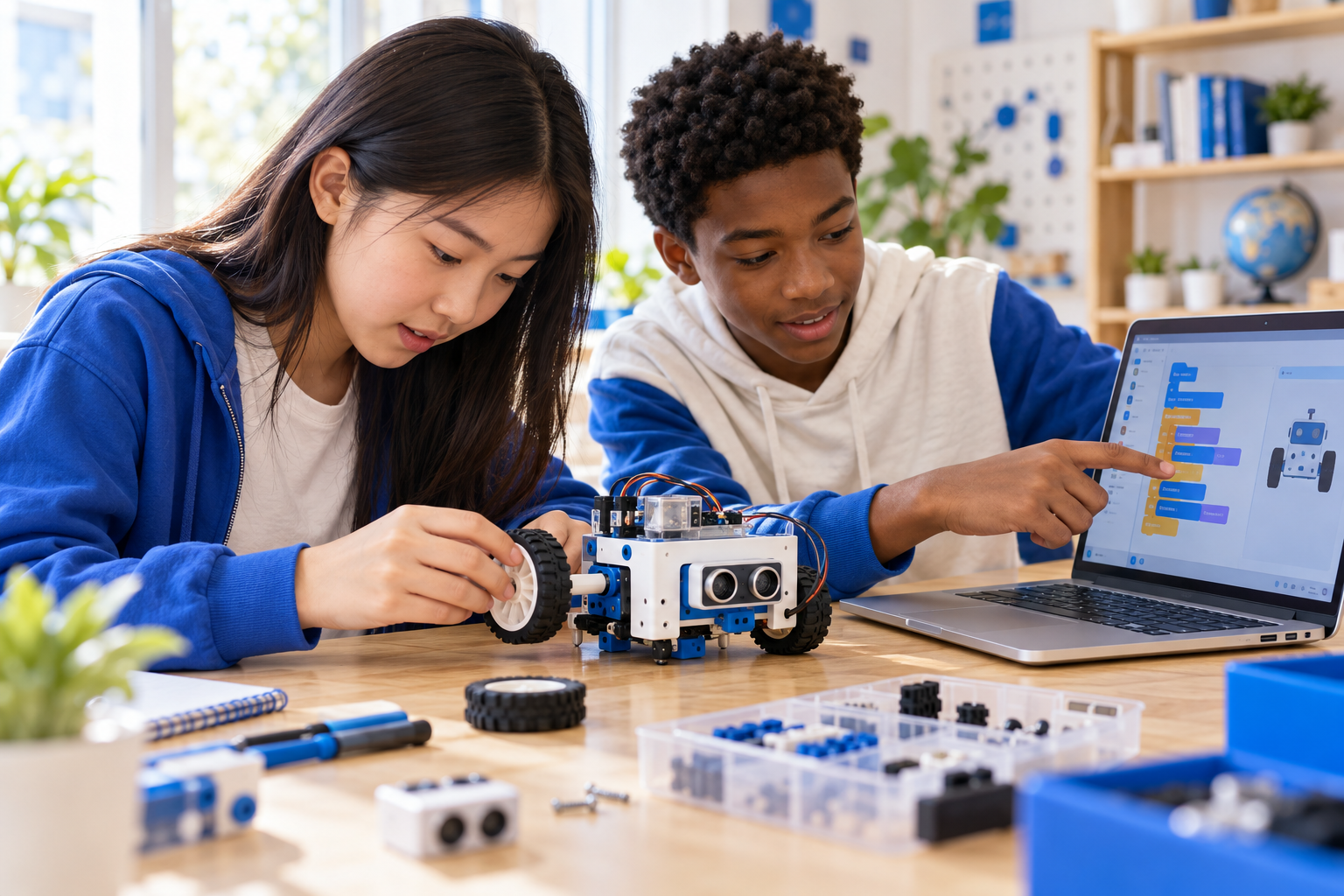 Learners exploring coding & robotics